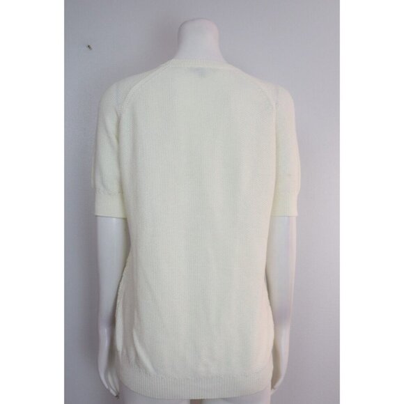 WOMEN'S IVORY WHITE SHORT SLEEVE SWEATER - LACE FRONT - DE COLLECTION - SIZE M - Picture 4 of 6